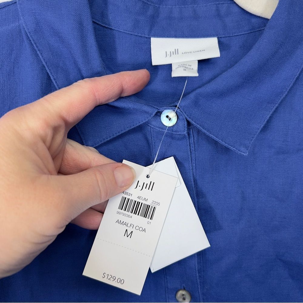 NWT Medium J. JILL Linen Midi Shirt Dress Amalfi Coast Blue - Picture 6 of 10